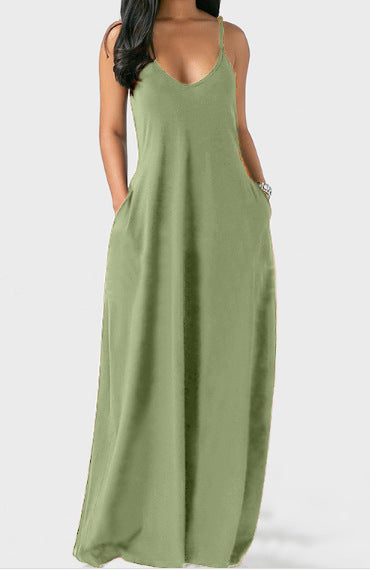 👗 Robe Col V Profond à Bretelles – Couleur Unie & Fluide | XL-Charmes