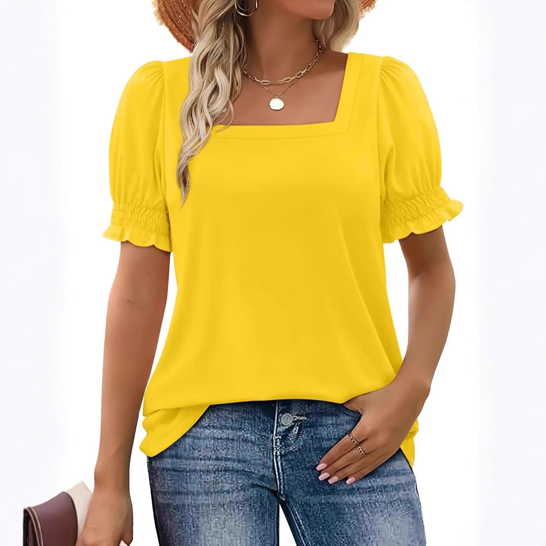 👚 T-shirt Femme Manches Pétales – Col U Ample | Mode Printemps