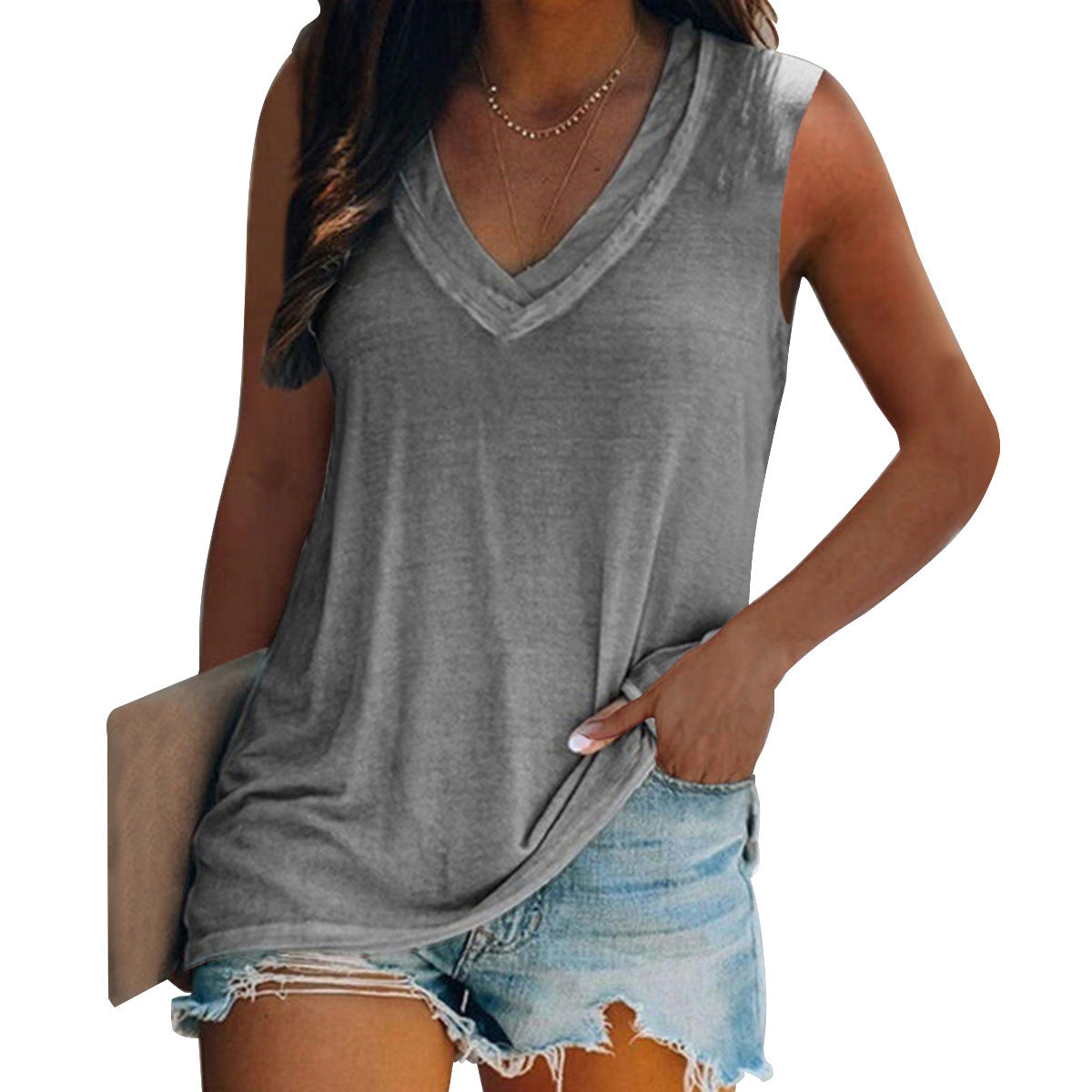 👚 Gilet Femme Col V Uni – Style Urbain Décontracté | XL-Charmes