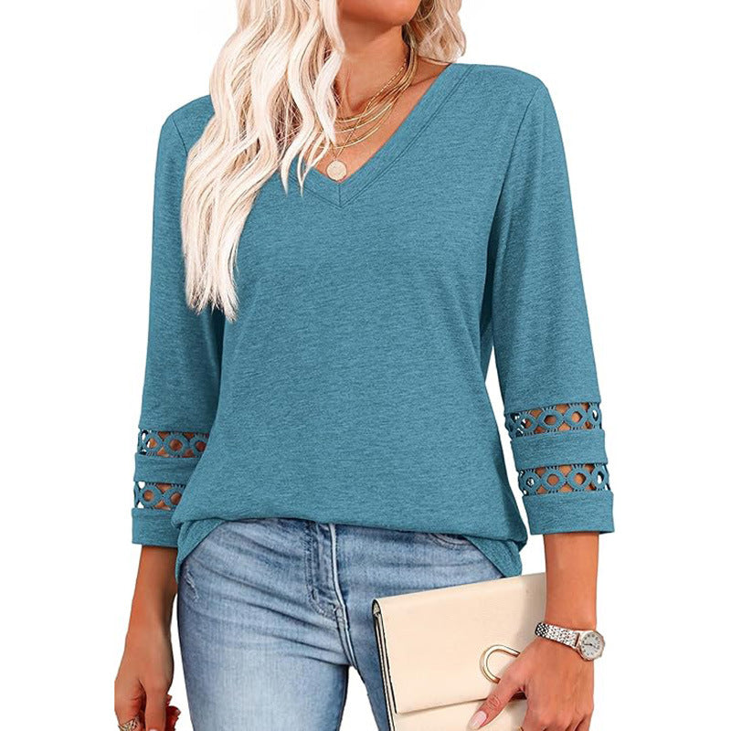 👚 Chandail à Manches 3/4 Col en V – Style Décontracté Femme | XL-Charmes