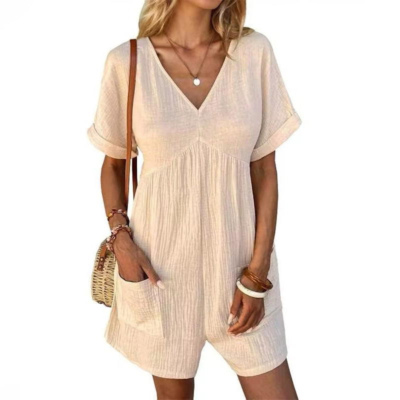 👗 Combinaison Décontractée Femme – Col V & Poches | XL-Charmes