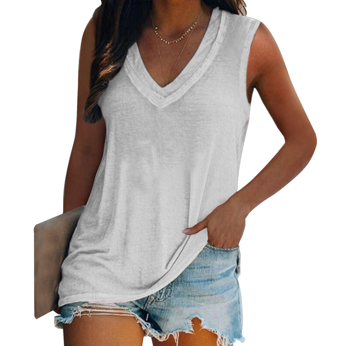 👚 Gilet Femme Col V Uni – Style Urbain Décontracté | XL-Charmes