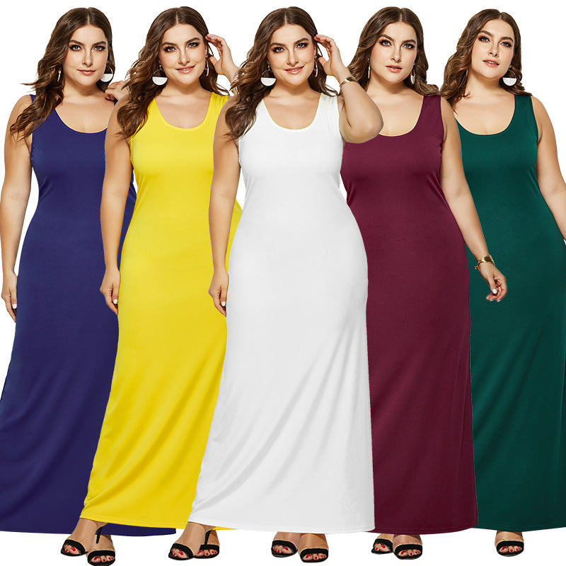 👗 Robe Tricot Grande Taille – Été Chic Col Rond Uni | XL-Charmes