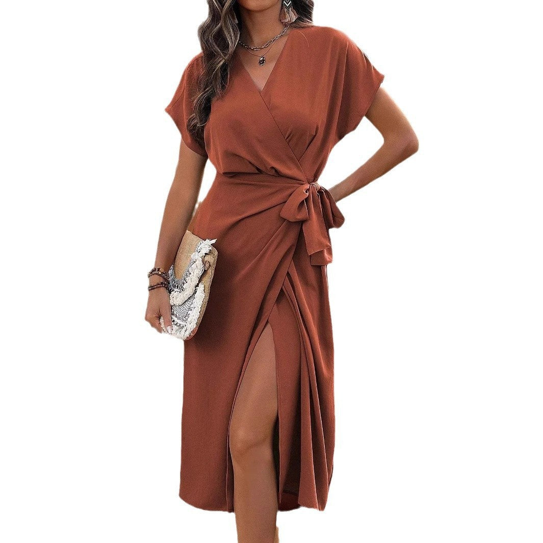 👗 Robe Portefeuille Bretelles Femme – Coloris Unis & Fendue | XL-Charmes