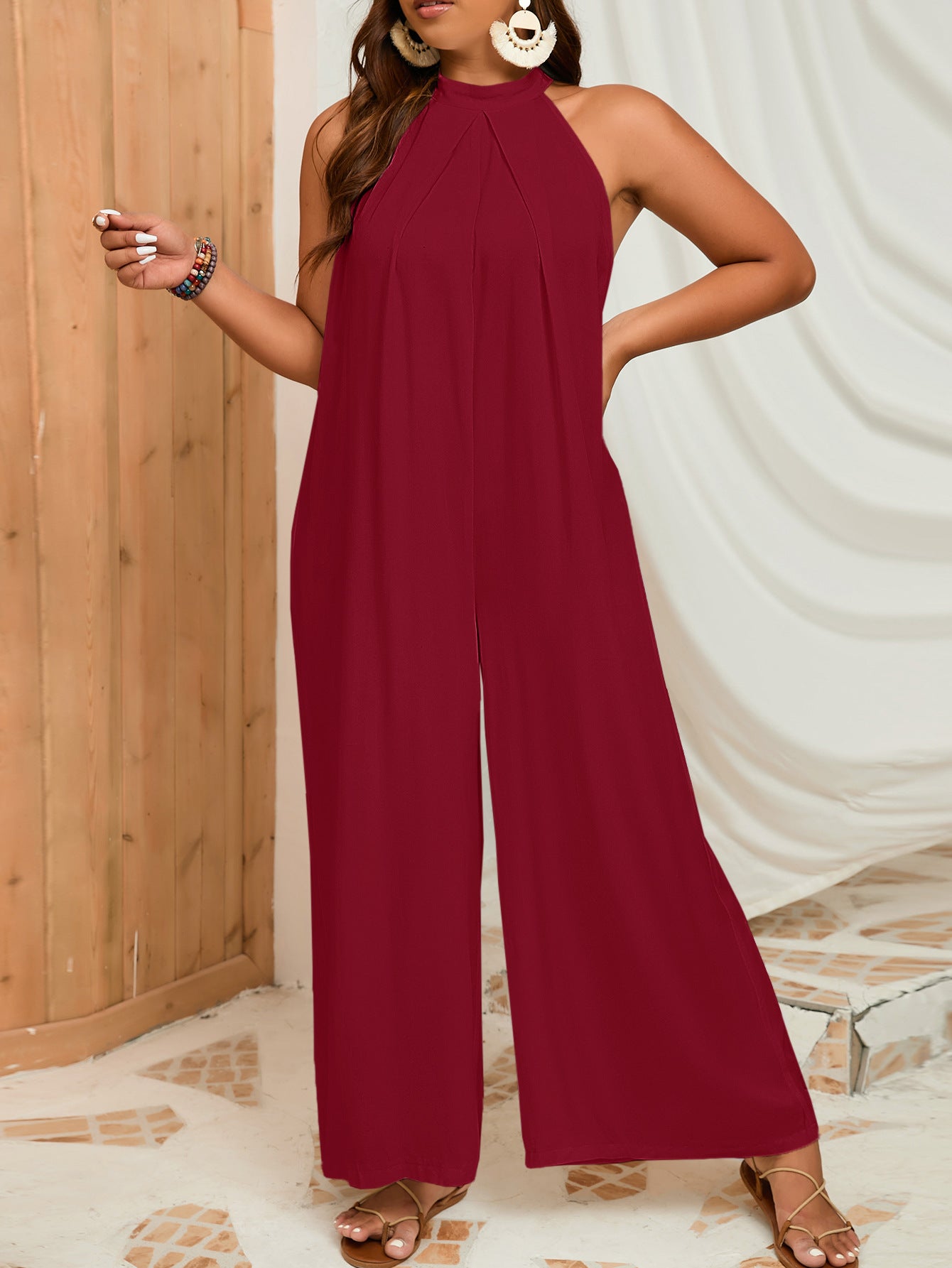 👗 Combinaison Halter Sans Manches – Grande Taille Élégante & Décontractée | XL-Charmes