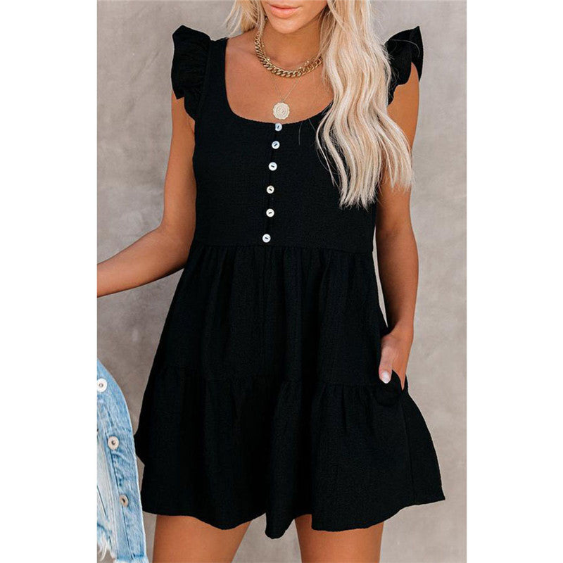 👗 Robe Courte Femme – Col en U & Manches Courtes | XL-Charmes