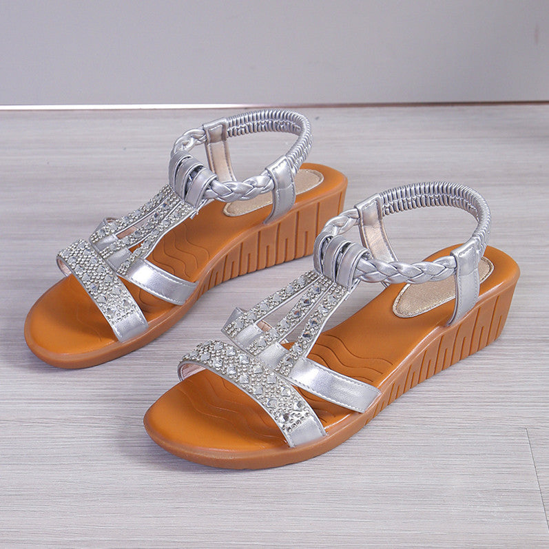 👡 Sandales Compensées Femme Grande Taille – Bout Ouvert & Strass
