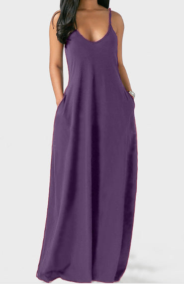 👗 Robe Col V Profond à Bretelles – Couleur Unie & Fluide | XL-Charmes