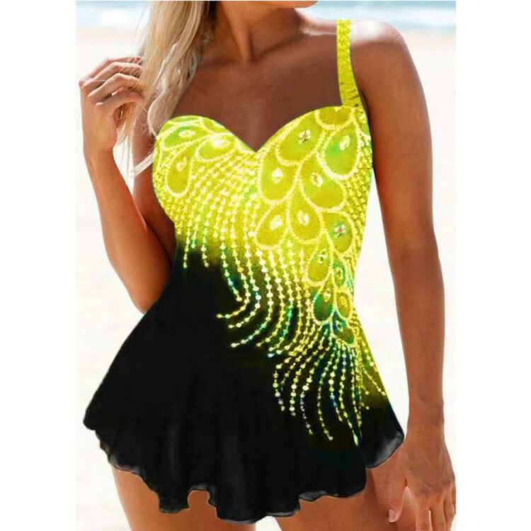 👙 Maillot Grande Taille Femme – Plumes & Fentes Colorées Été 2024