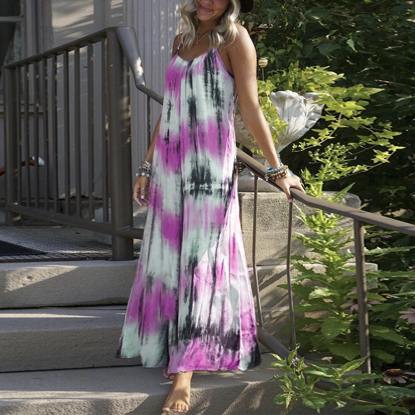 👗 Robe tie-dye rayée grande taille femme – Bretelles & look estival | XL-Charmes