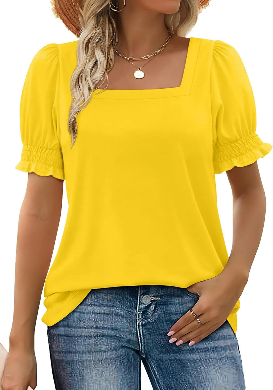 👚 T-shirt Femme Manches Pétales – Col U Ample | Mode Printemps