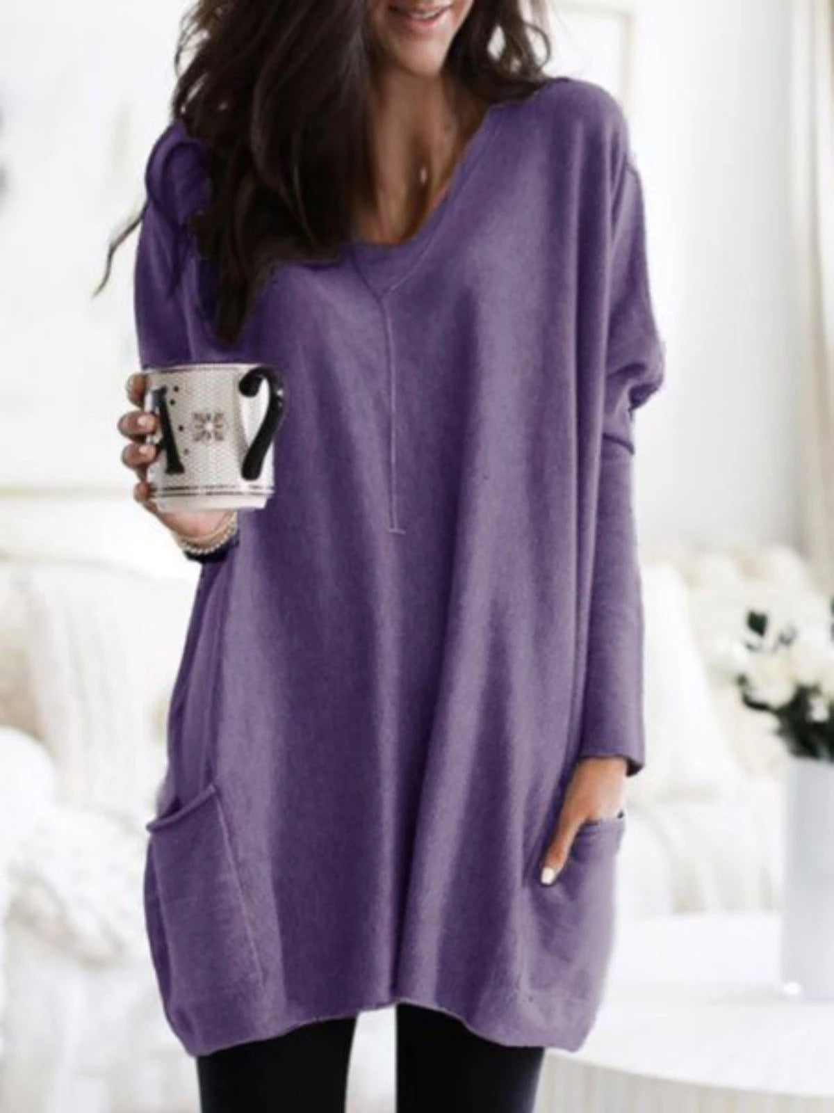 👚 T-shirt Uni Manches Longues – Grande Taille & Coton Doux | XL-Charmes