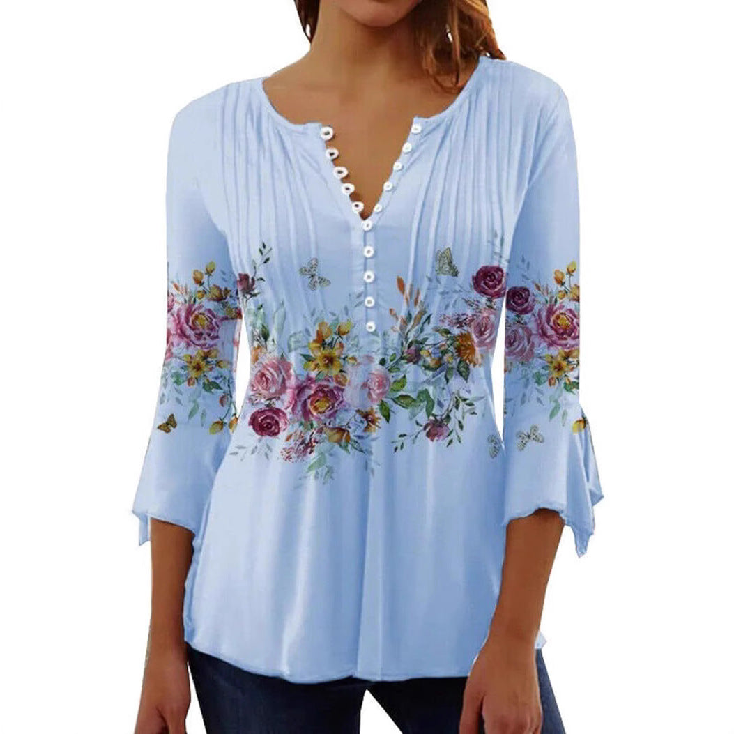 👚 Haut Femme Col V – Boutonné & Manches Mi-Longues | XL-Charmes