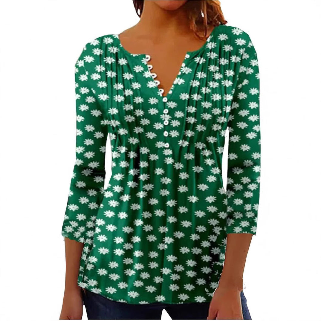 👚 Haut Femme Col V – Boutonné & Manches Mi-Longues | XL-Charmes