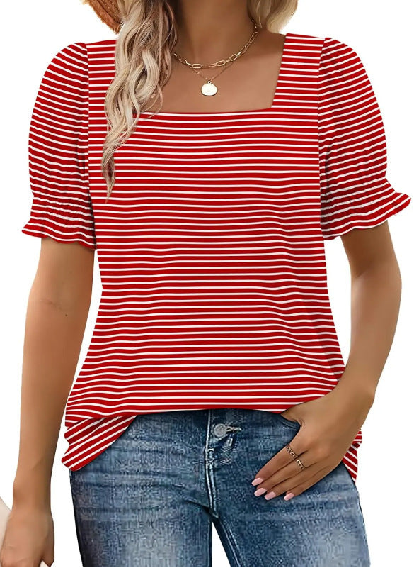 👚 T-shirt Femme Manches Pétales – Col U Ample | Mode Printemps