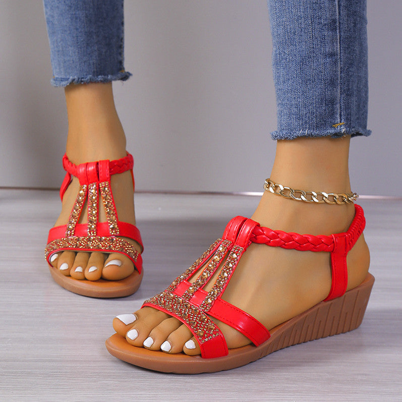 👡 Sandales Compensées Femme Grande Taille – Bout Ouvert & Strass