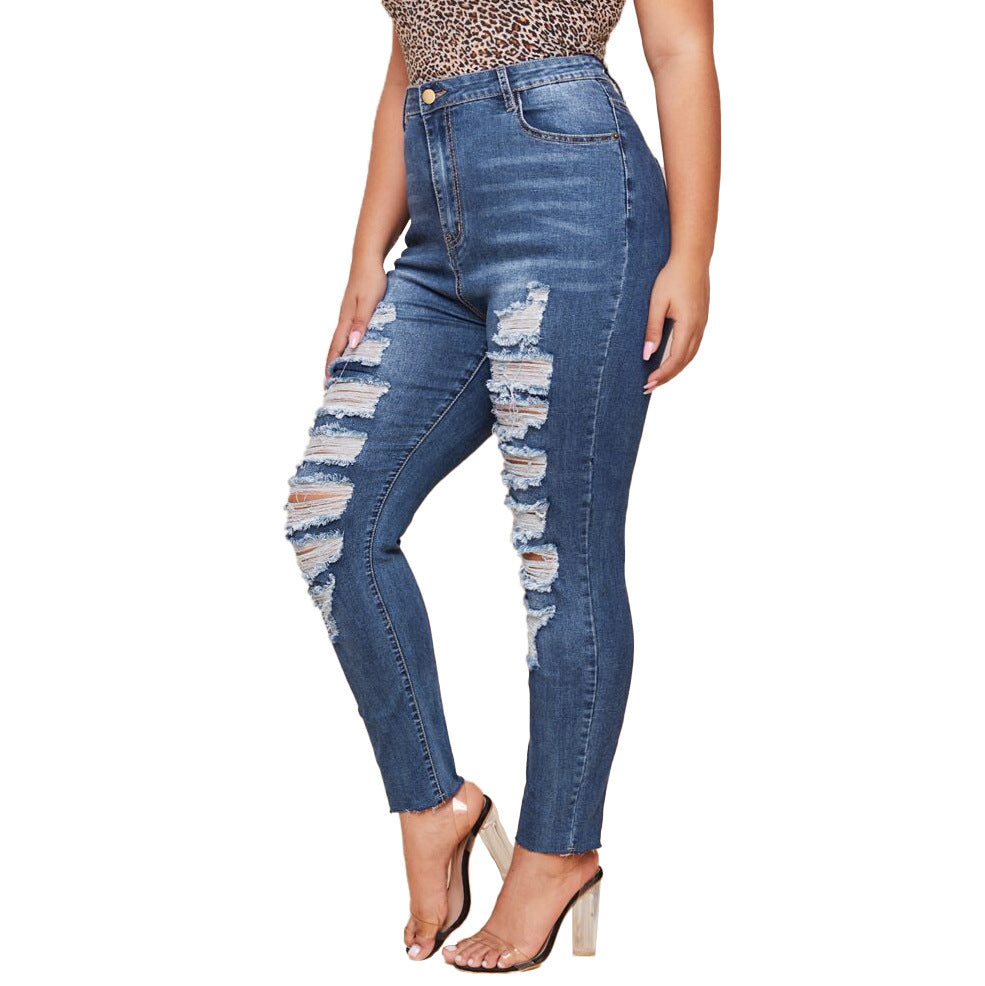 👖 Pantalon Slim Délavé & Déchiré – Jean Crayon Grande Taille Femme | XL-Charmes