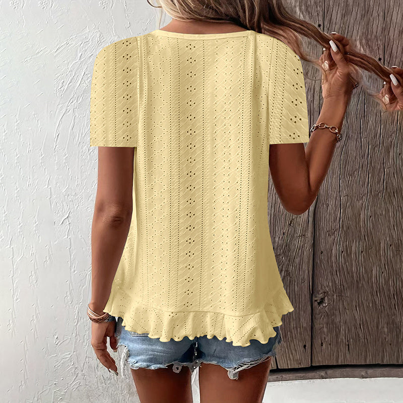 👚 T-shirt Été Femme | Ourlet Volanté & Manches Courtes | Décontracté | XL-Charmes