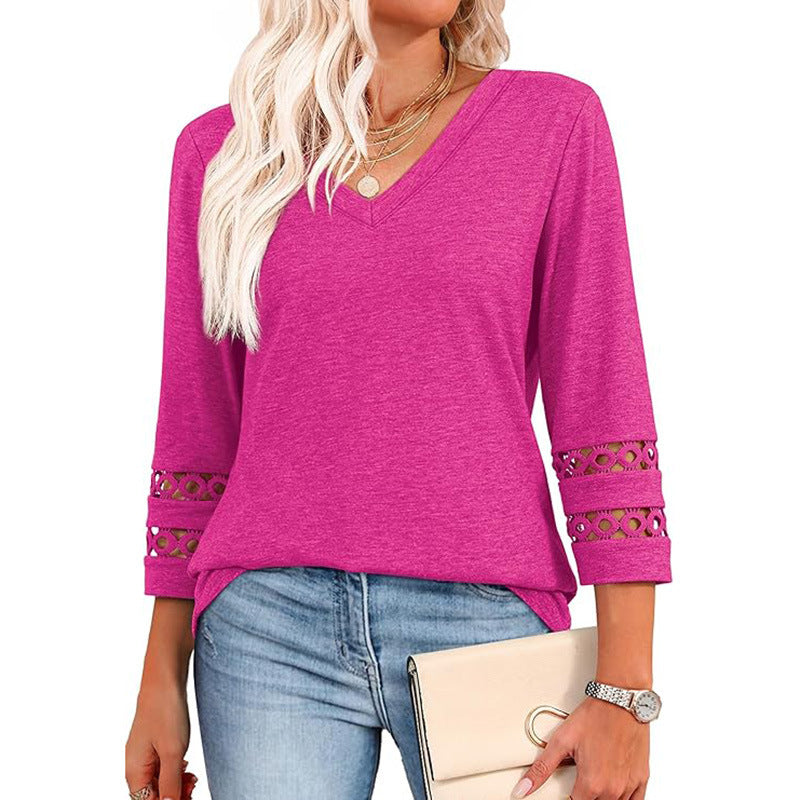 👚 Chandail à Manches 3/4 Col en V – Style Décontracté Femme | XL-Charmes