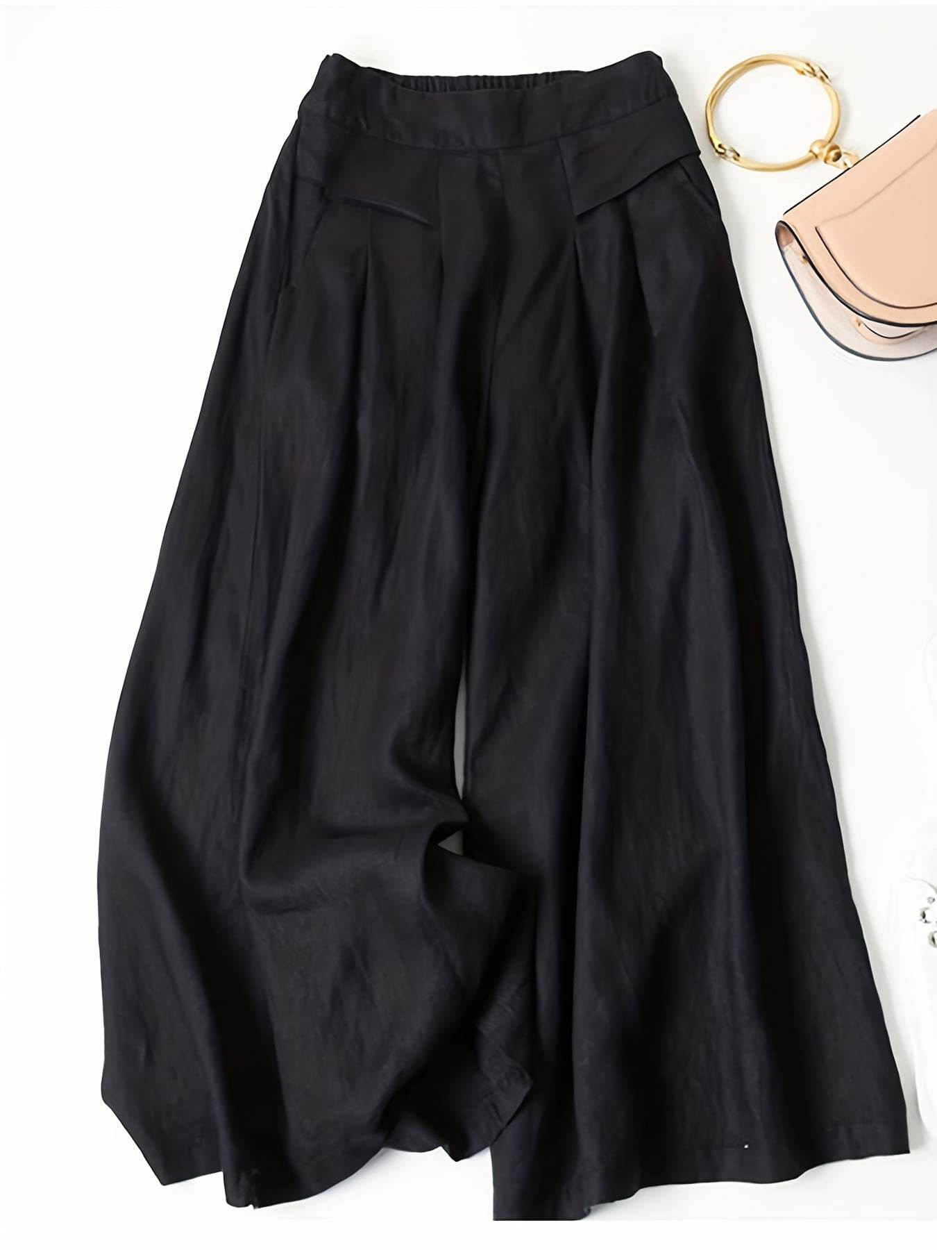 👖 Pantalon Large Taille Haute Femme – Noir Uni & Confort Décontracté | XL-Charmes