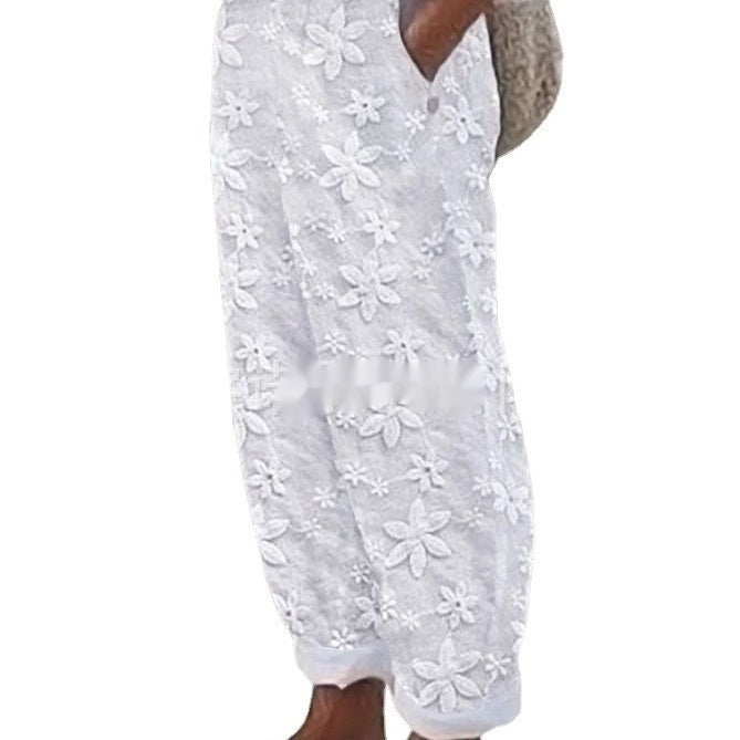 👖 Pantalon Coton & Lin Femme – Décontracté Brodé Chic | XL-Charmes