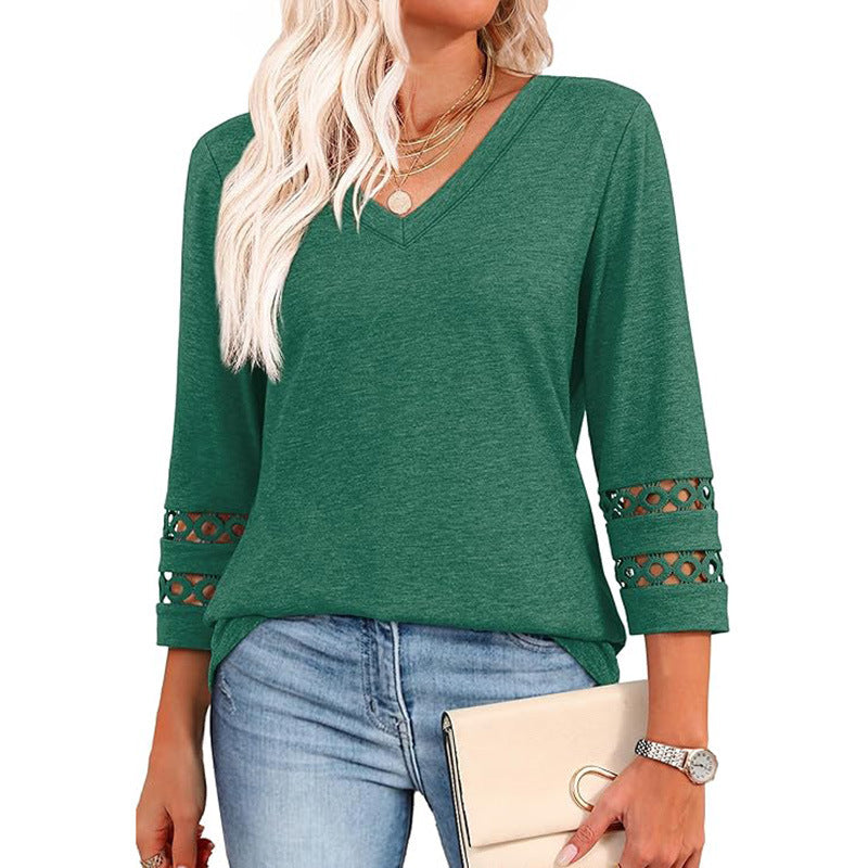 👚 Chandail à Manches 3/4 Col en V – Style Décontracté Femme | XL-Charmes