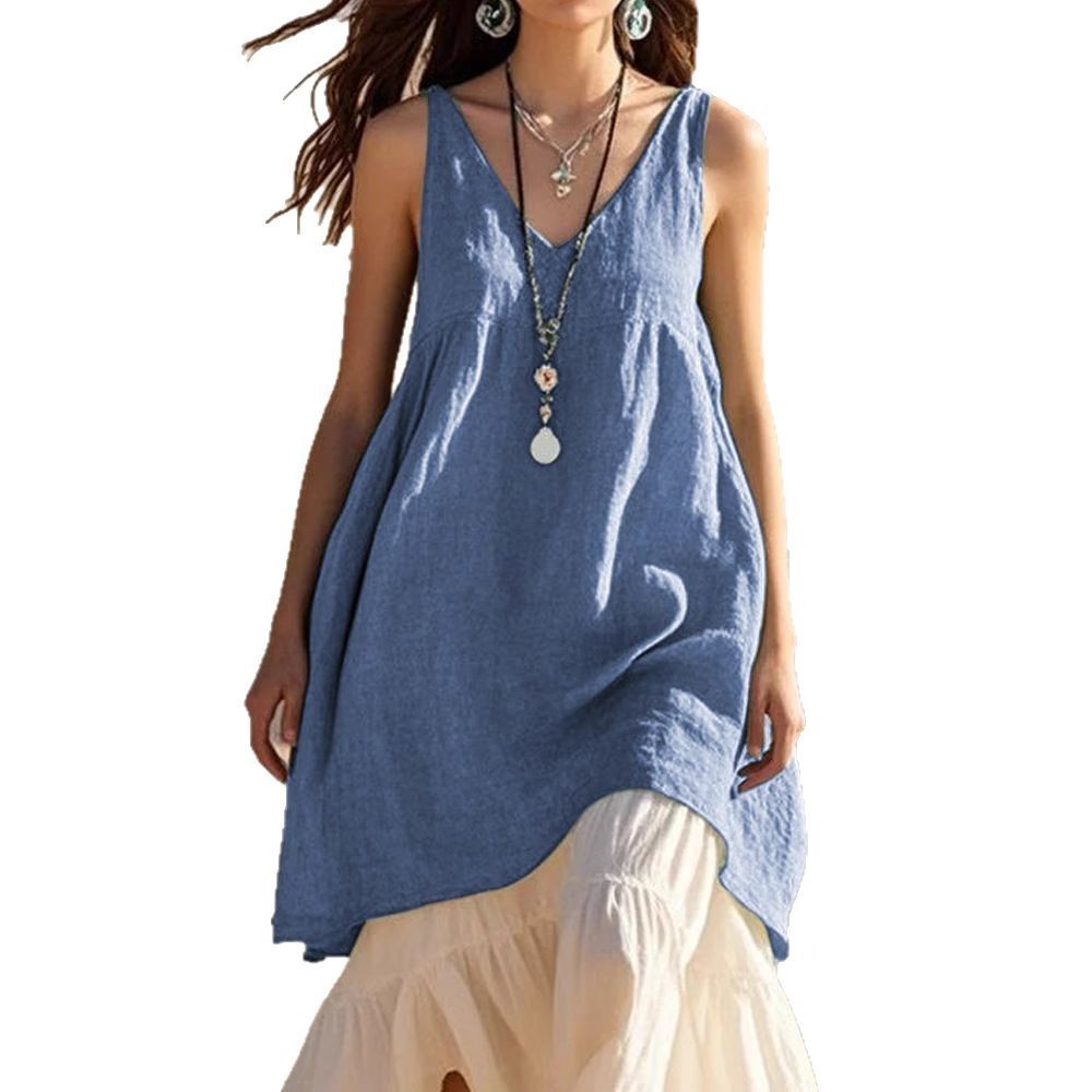 👗 Robe Plage Sans Manches Coton & Lin – Col V Été 2024