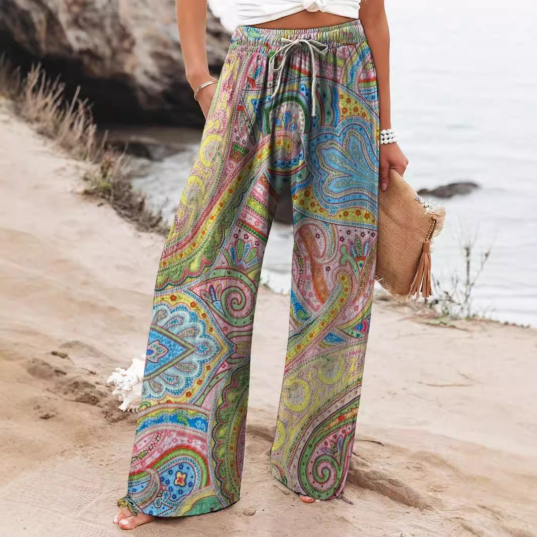 👖 Pantalon Décontracté Femme – Jambes Larges & Imprimé Graffiti | XL-Charmes