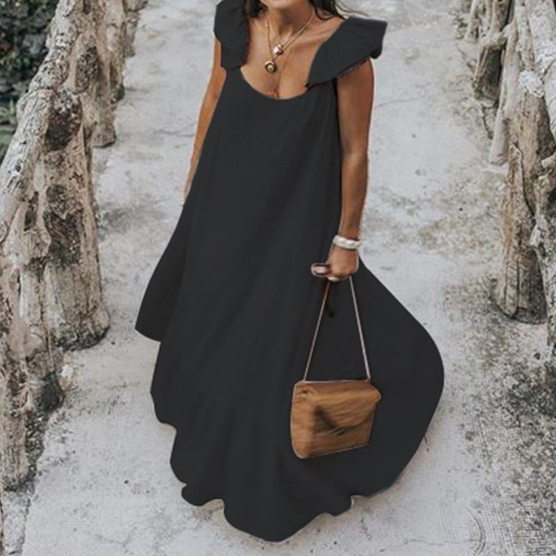 👗 Robe de plage plissée de couleur unie – grande taille