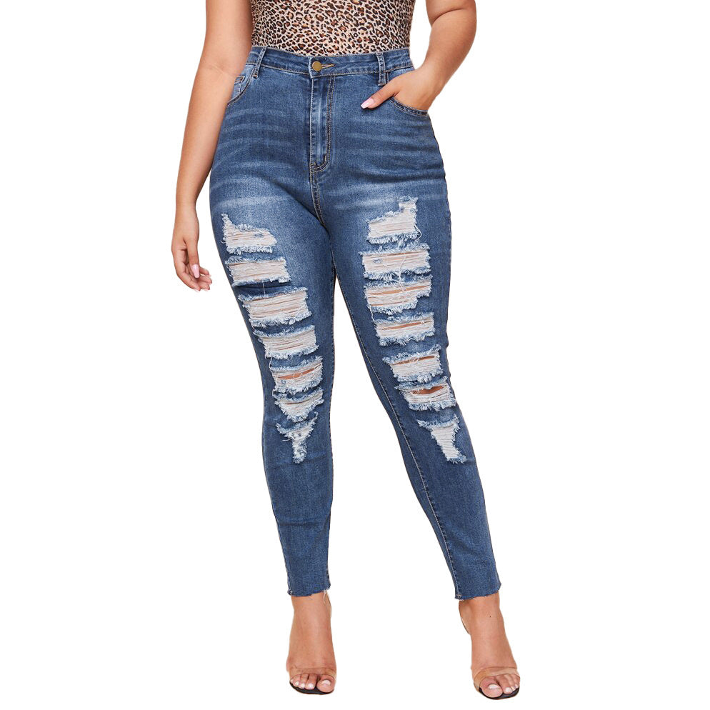 👖 Pantalon Slim Délavé & Déchiré – Jean Crayon Grande Taille Femme | XL-Charmes