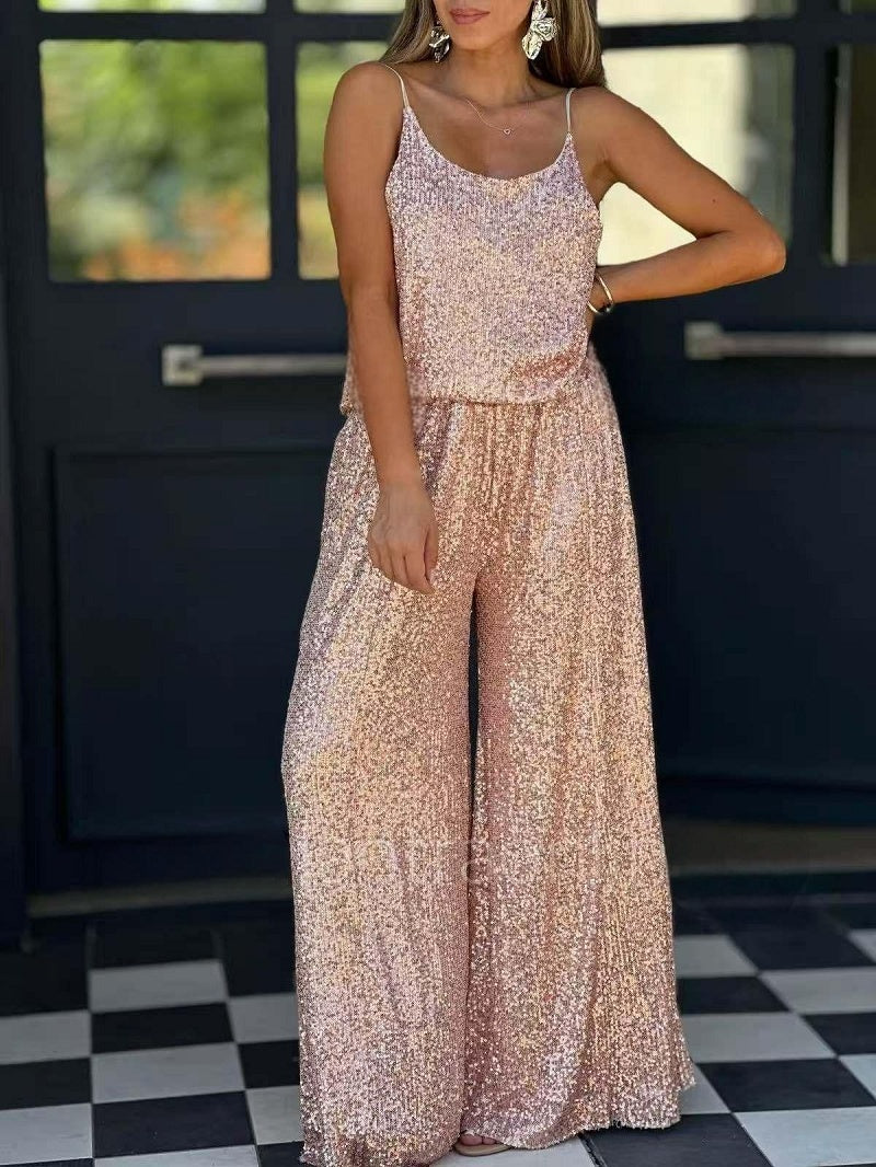 ✨ Ensemble 2 Pièces Femme – Bretelles & Paillettes, Col en V | XL-Charmes