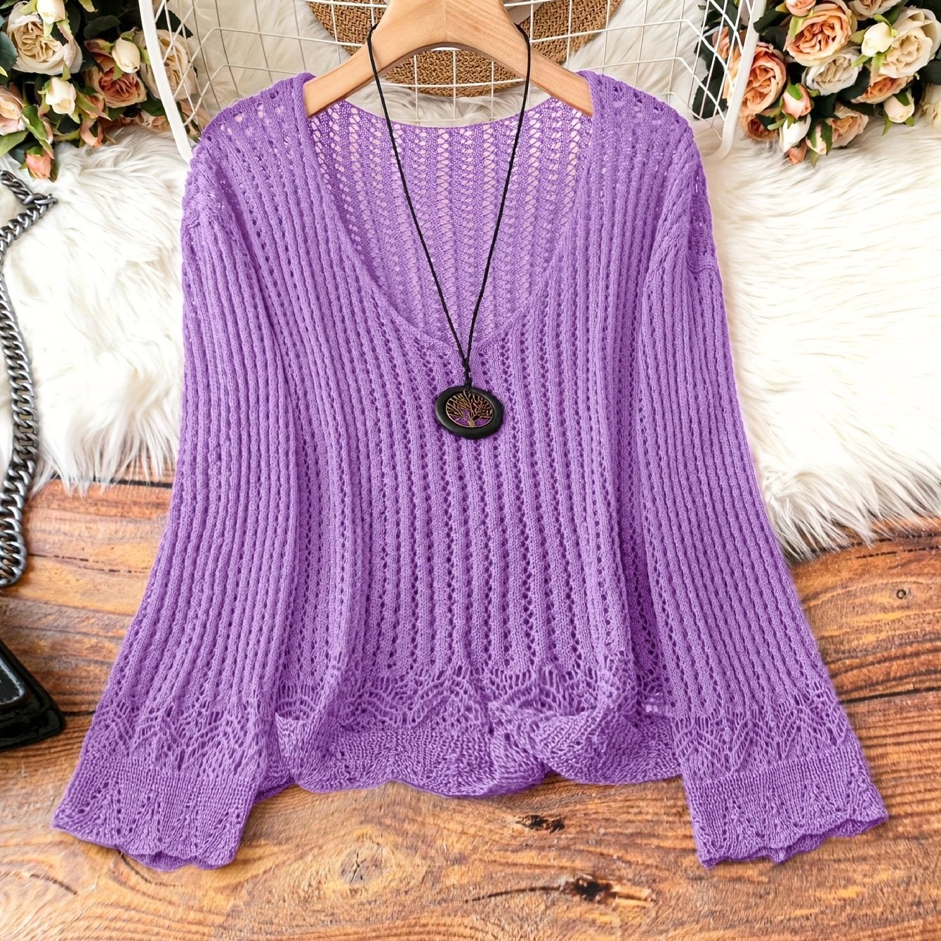 🧶 Pull Tricoté Femme – Manches Longues, Col en V & Grande Taille | XL-Charmes