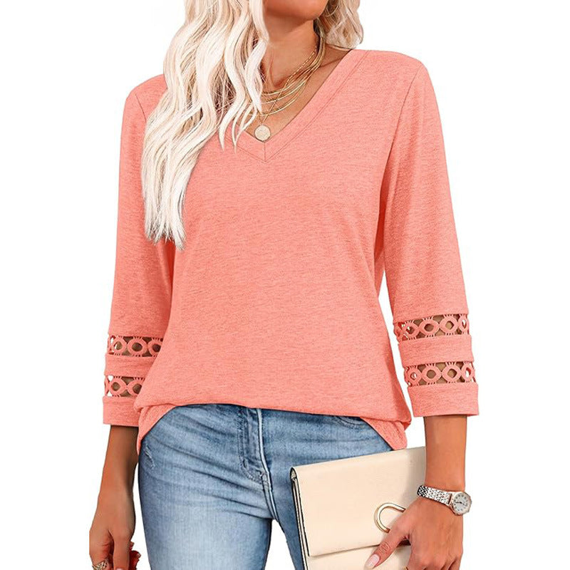 👚 Chandail à Manches 3/4 Col en V – Style Décontracté Femme | XL-Charmes