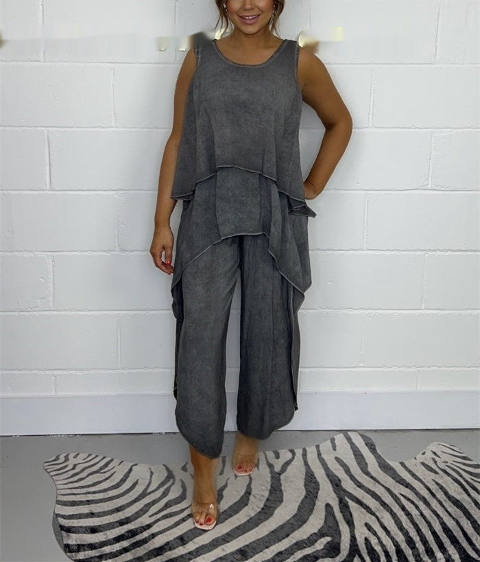 👖 Ensemble Décontracté Femme – Costume Sans Manches Grande Taille Chic