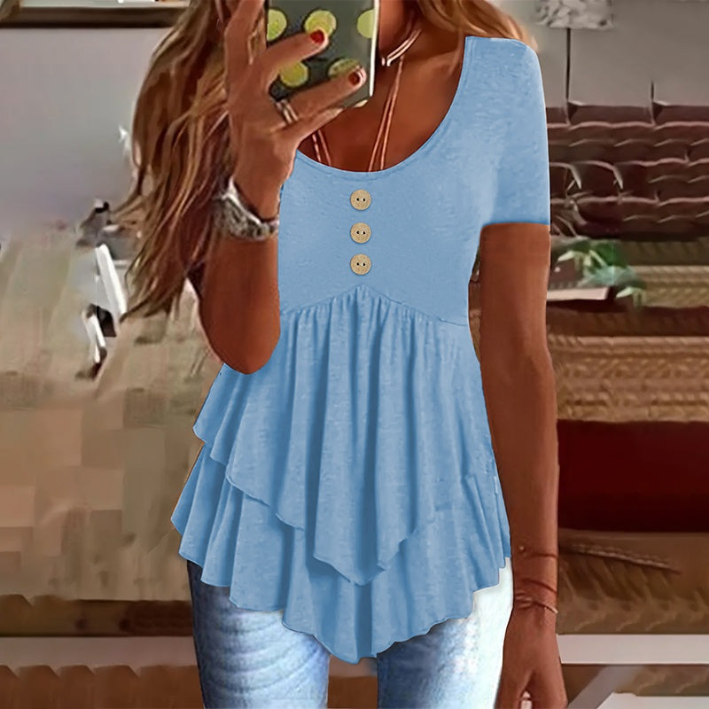 👚 Tunique Boutonnée Femme | Col Ras Du Cou & Coupe Ample | Été | XL-Charmes