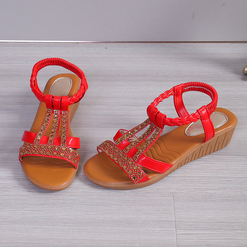 👡 Sandales Compensées Femme Grande Taille – Bout Ouvert & Strass