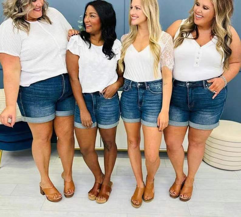 🩳 Shorts Femme Grande Taille – Jean Élastique Taille Haute