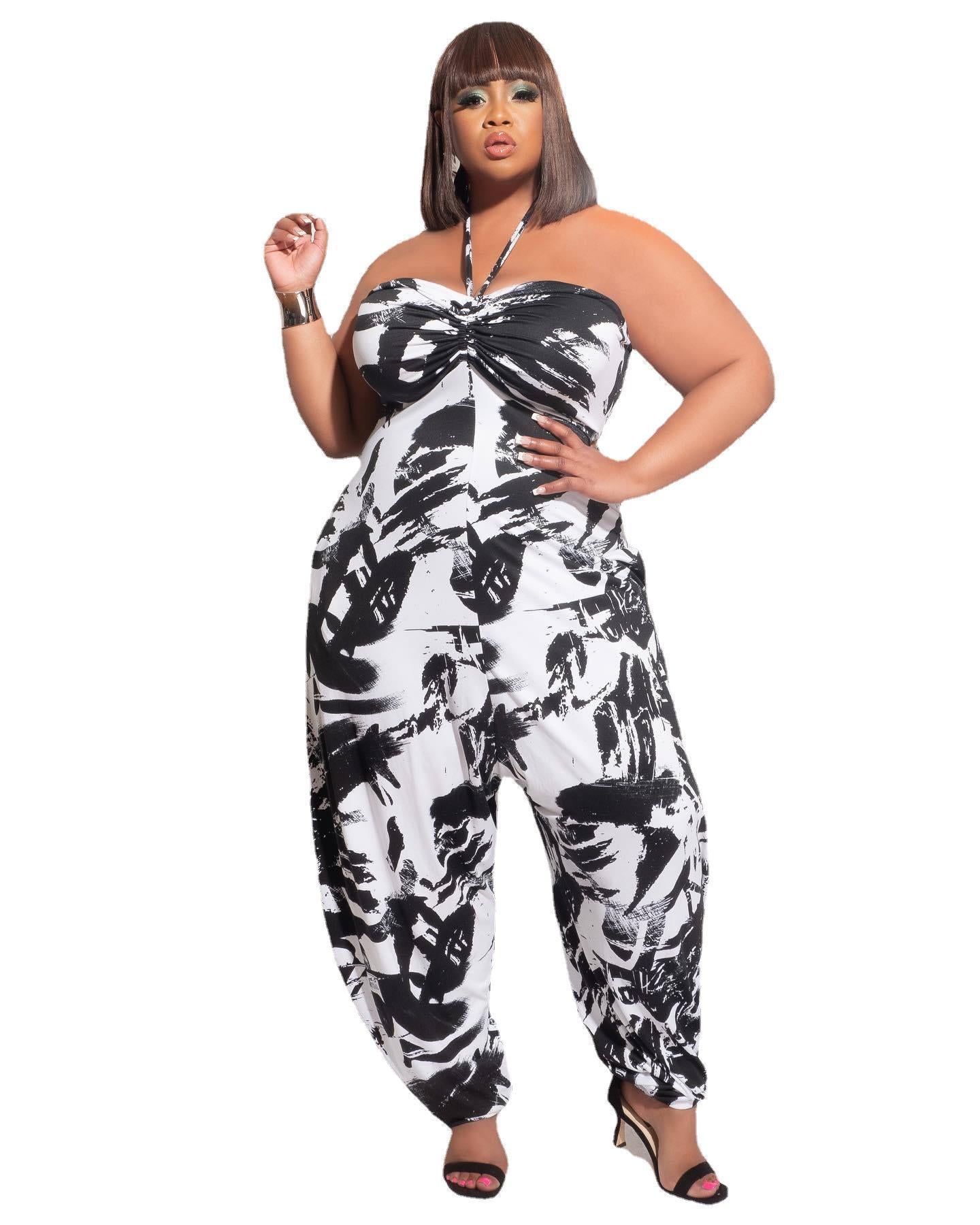 👖 Combinaison ample grande taille femme – Imprimé lanterne & col licou | XL-Charmes