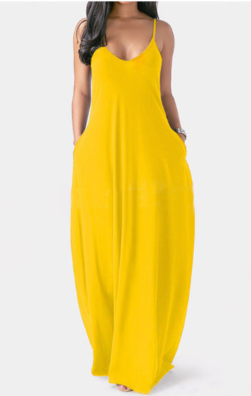 👗 Robe Col V Profond à Bretelles – Couleur Unie & Fluide | XL-Charmes