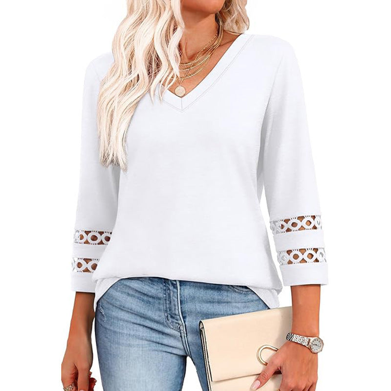 👚 Chandail à Manches 3/4 Col en V – Style Décontracté Femme | XL-Charmes