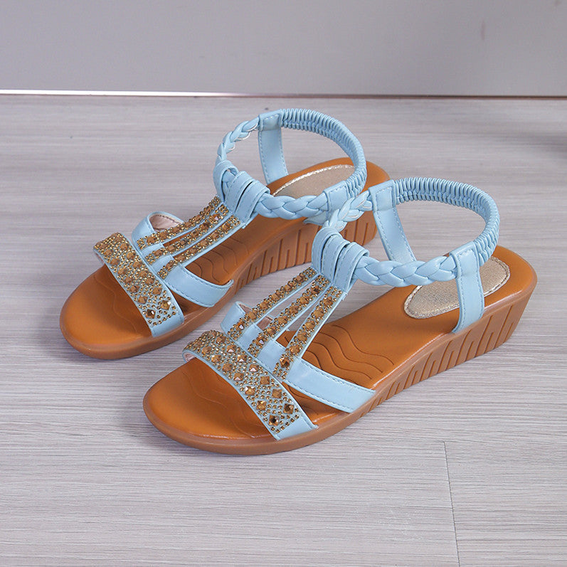 👡 Sandales Compensées Femme Grande Taille – Bout Ouvert & Strass