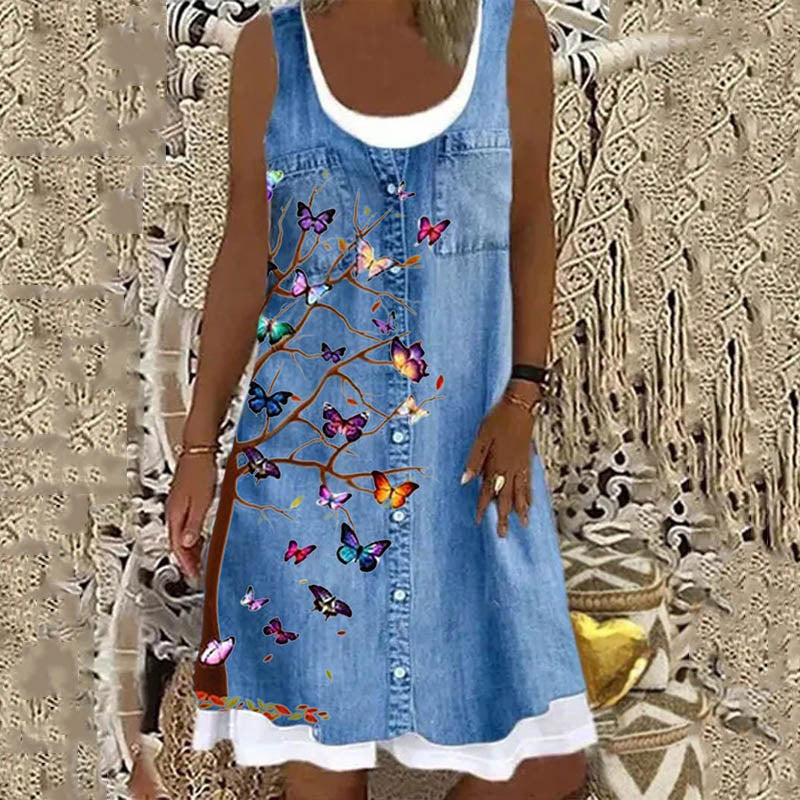 👗 Robe d’Été Bleue Femme – Grande Taille Mi-Longue & Légère