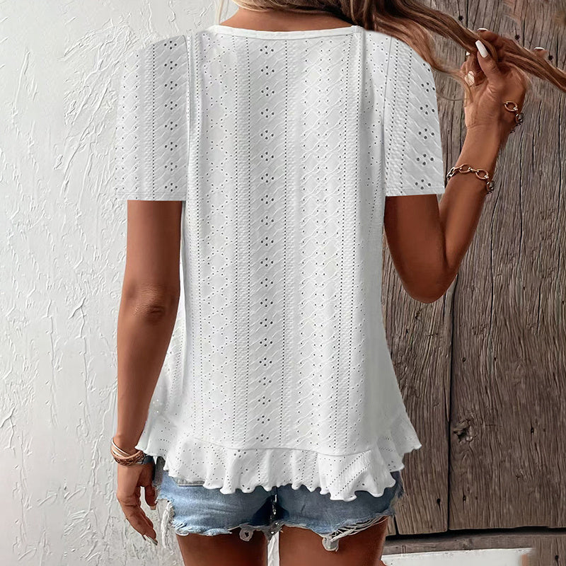 👚 T-shirt Été Femme | Ourlet Volanté & Manches Courtes | Décontracté | XL-Charmes
