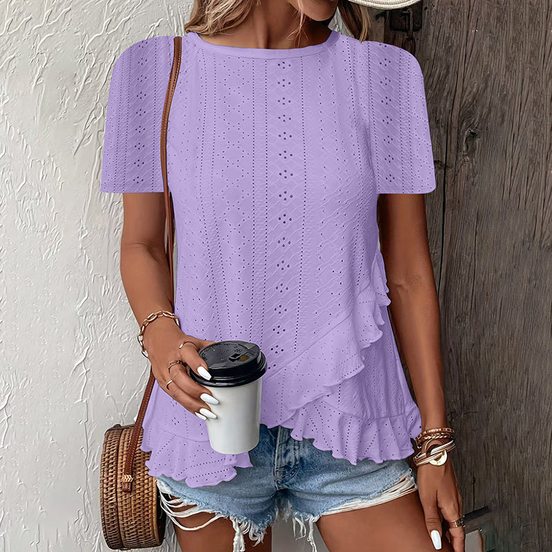 👚 T-shirt Été Femme | Ourlet Volanté & Manches Courtes | Décontracté | XL-Charmes