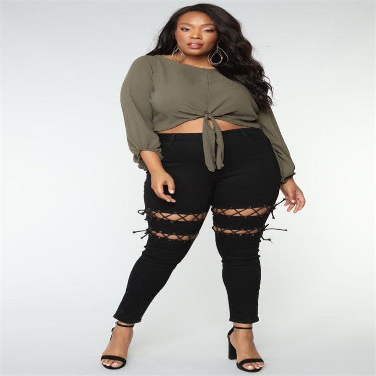 👖 Jean Grande Taille Femme – Œillets Tendance & Coupe Crayon | XL-Charmes