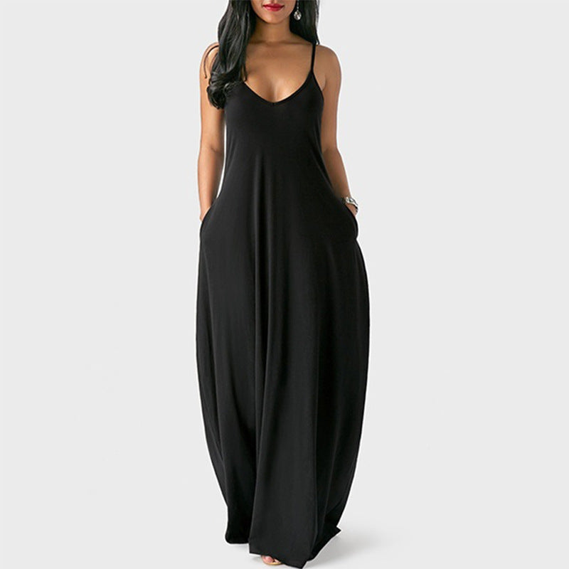👗 Robe Col V Profond à Bretelles – Couleur Unie & Fluide | XL-Charmes
