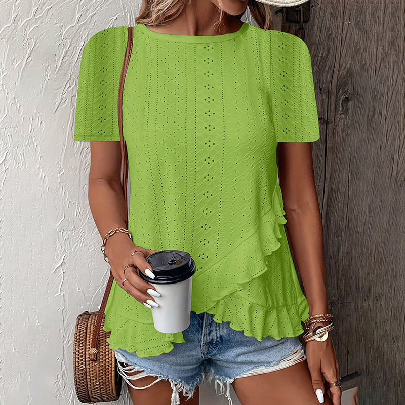 👚 T-shirt Été Femme | Ourlet Volanté & Manches Courtes | Décontracté | XL-Charmes