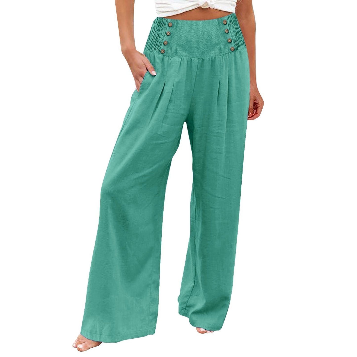 🌿 Pantalon Ample Taille Haute Femme | Coton Lin | Confort Printemps-Été | XL-Charmes