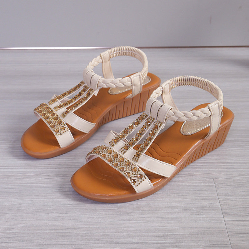 👡 Sandales Compensées Femme Grande Taille – Bout Ouvert & Strass