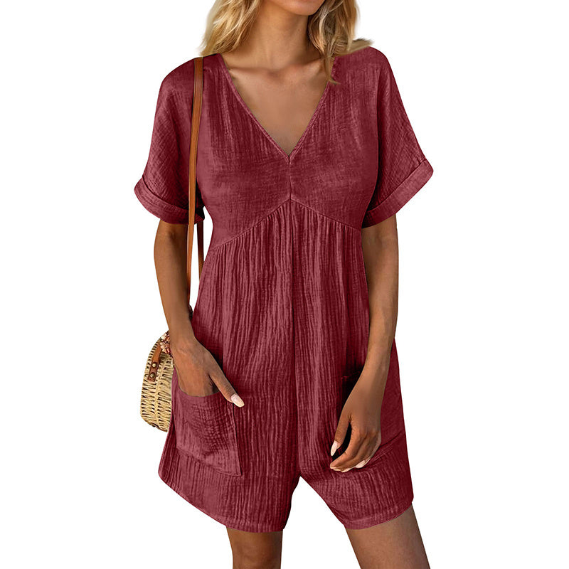 👗 Combinaison Décontractée Femme – Col V & Poches | XL-Charmes